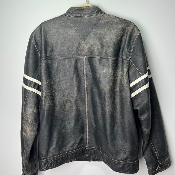 Men’s Tommy Hilfiger leather motorcycle racer jacket racing St - Picture 5 of 7
